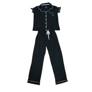 Born Pajama Set Sleepwear Loungewear Button-Down Top‎ & Pants Black Sz Sm